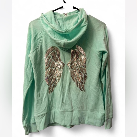 Victoria's Secret Mint Green Sequin Wing Zip Up Hoodie - Picture 1 of 7